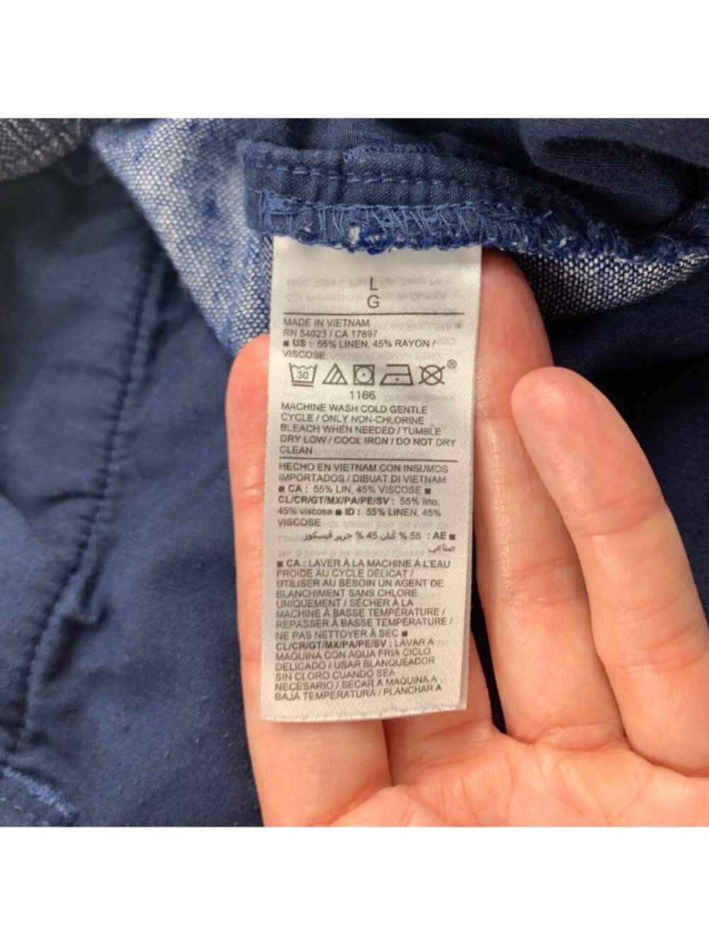 Old Navy Blue Chambray Linen Blend High Rise Slim Leg Ankle Pant L - Picture 6 of 8